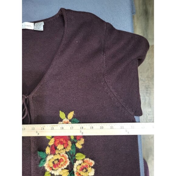 VTG Women's 1X Cardigan Sweater Brown Floral Boho Hippie Cottage Festival Fairy - Picture 7 of 12